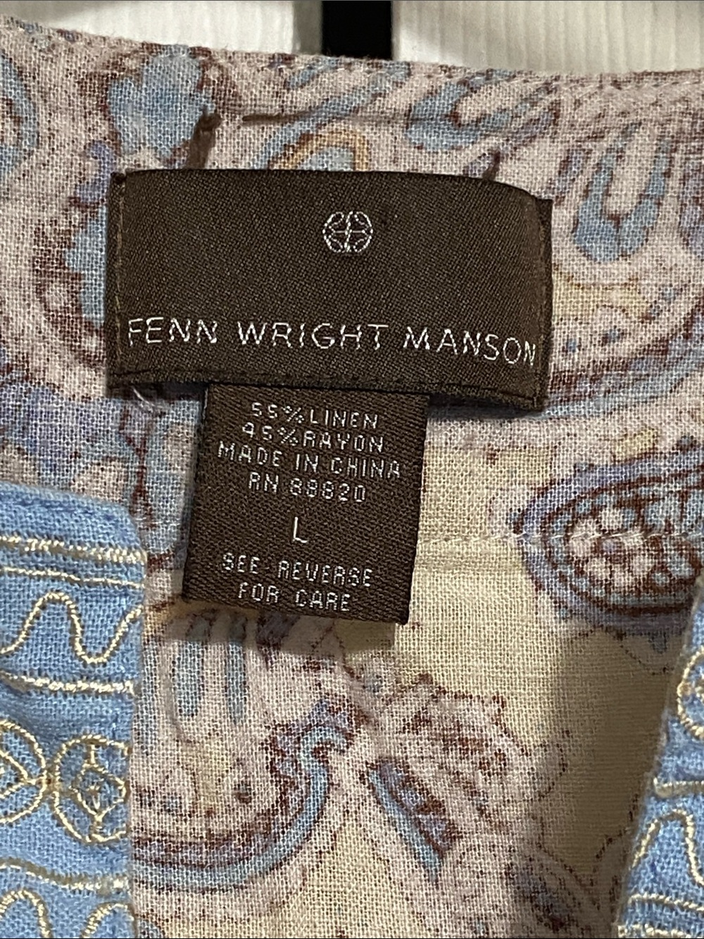 Fenn Wright Manson Linen blend & Embroidery V neck Tank top shirt blouse LARGE - Picture 8 of 9
